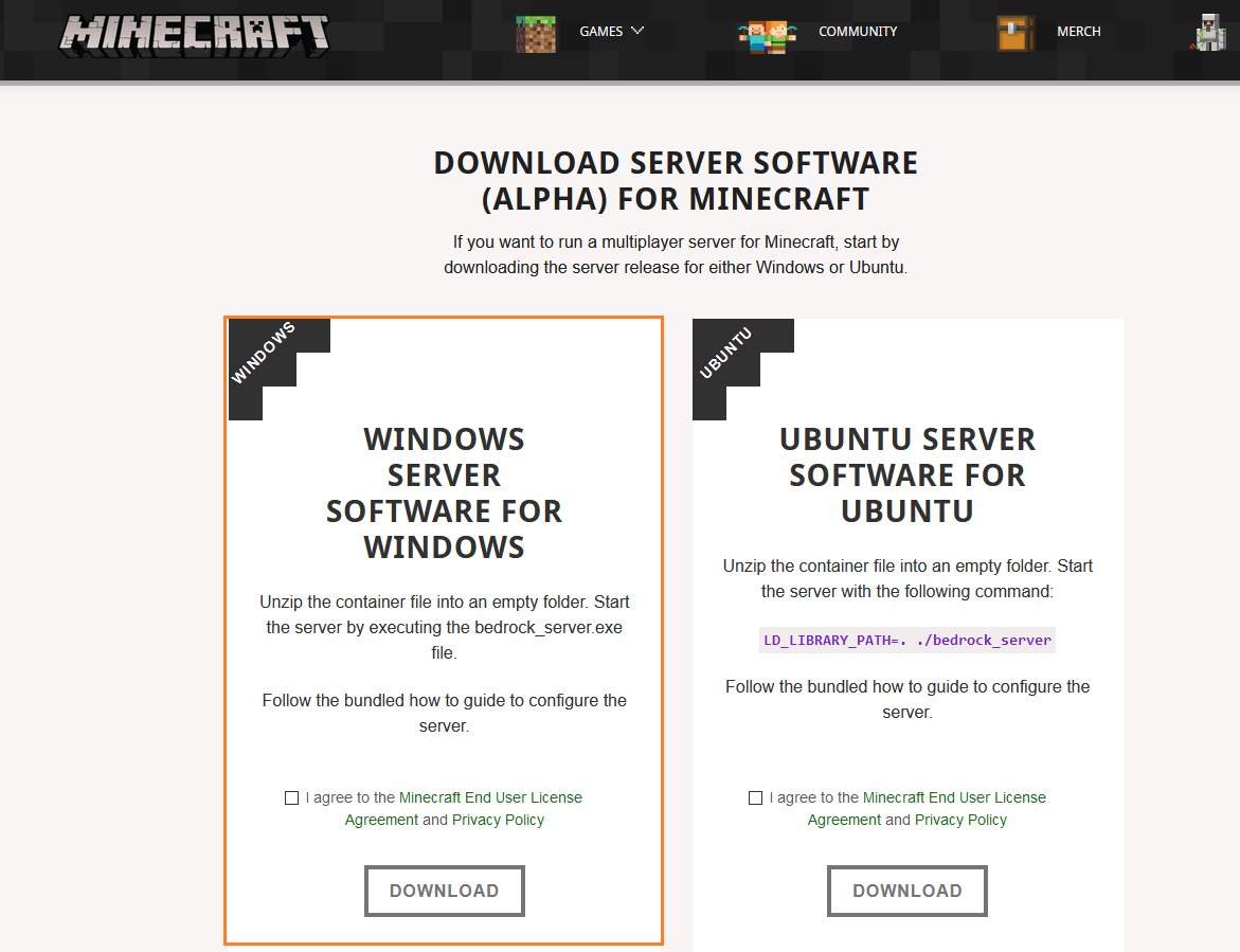 bedrock server software